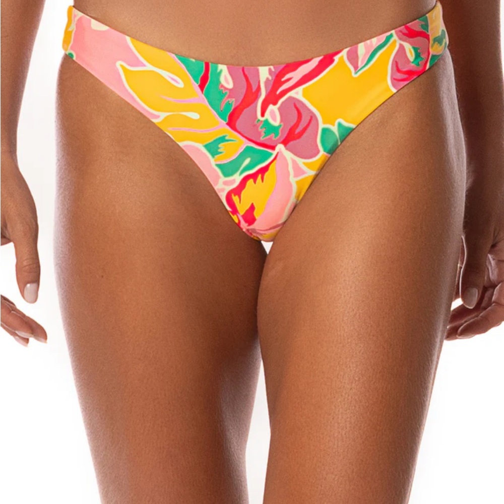 Maaji Tropical Floral Bikini Bottom - Pink and Yellow
